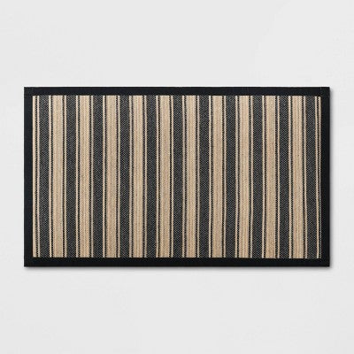 34 x 20 Vintage Striped Kitchen Rug Black/Brown - Threshold : Skid-Resistant Indoor Runner Mat, Machine Washable