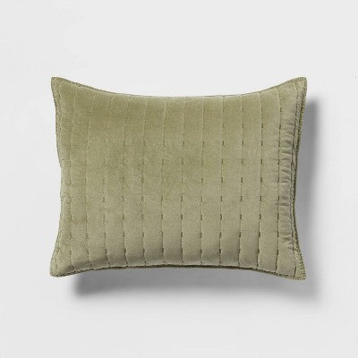 Standard Channel Stitch Velvet Quilt Sham Green - Threshold : Cotton Backing, OEKO-TEX Certified, No Flange