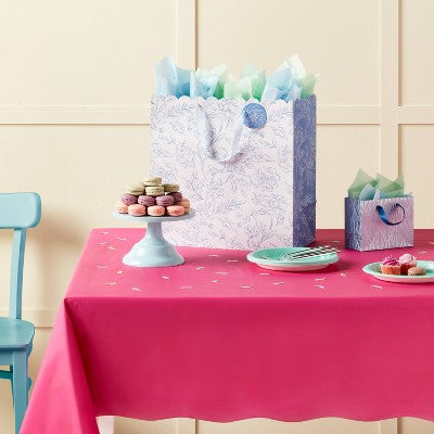 Large Square Floral Wedding Gift Bag with Tag Blue/White - Spritz