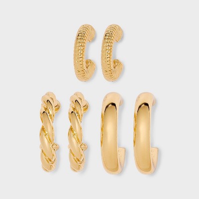 Rigged and Roped Textured Hoop Earring Set 3pc - Universal Thread  Gold