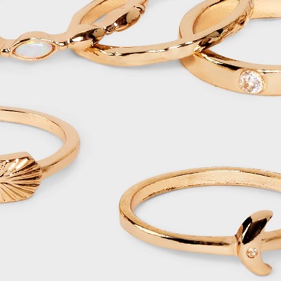 Cubic Zirconia Semi-Precious Opal and Moon Ring Set 5pc - Universal Thread - Gold - Assorted Sizes: 7, 8, 9