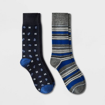Men's 7-12 Novelty Striped Socks 2pk - Goodfellow & Co  Navy/Gray