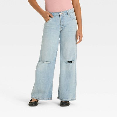 Girls' 10 Mid-Rise Slouchy Wide Leg Deconstructed Jeans - art class Blue