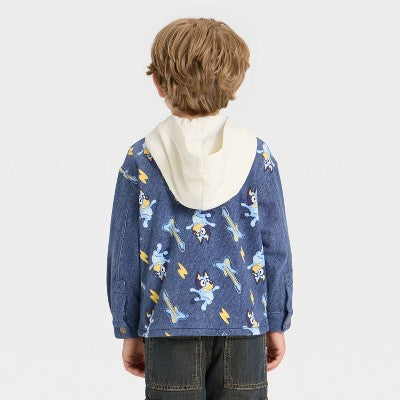 Boys' 3T - Bluey Knit Denim Button-up Hoodie Jacket - Blue