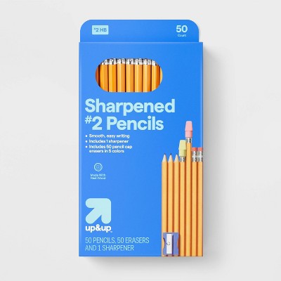 50ct Sharpened #2 Pencils 50 Erasers 1 Sharpener - up&up *Packaging May Vary*