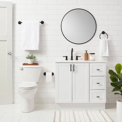 3pc Bath Hardware Set Black - Threshold: Metal Bathroom Accessories, Includes Towel Ring & Tissue Holder *Damaged Box*