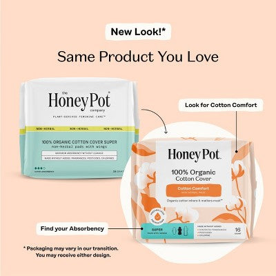 The Honey Pot Company, Non-Herbal Super Pads with Wings, Organic Cotton Cover - 16ct
