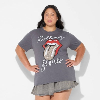 Women's XS The Rolling Stones Leppard Short Sleeve Graphic T-Shirt - Gray