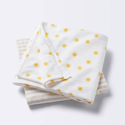 Flannel Swaddle Baby Blankets - Yellow Sun and Stripe - 2pk - Cloud Island