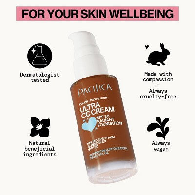Pacifica Ultra CC Cream Radiant Foundation with SPF 30 - Cool/Deep - 1 fl oz **Exp 03/27**