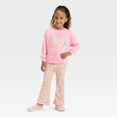 Girls' 3T 2pc Hello Kitty Floral Cozy Fleece Sweatshirt and Pants Set - Light Pink