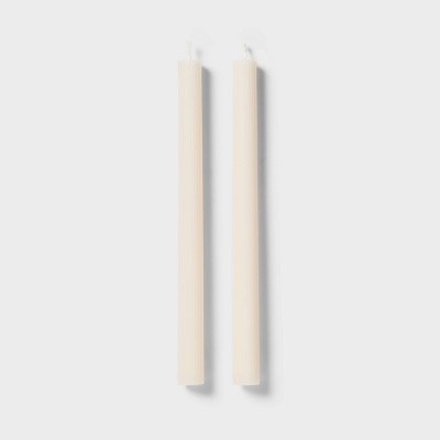4pk Ribbed Taper Candle Set White - Threshold