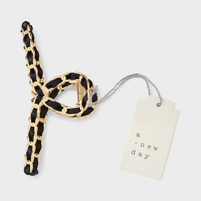 Ribbon Chain Hair Claw Clip - A New Day  Black/Gold