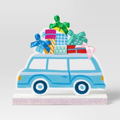 Wood Car with Presents Christmas Figurine Glitter Base - Wondershop