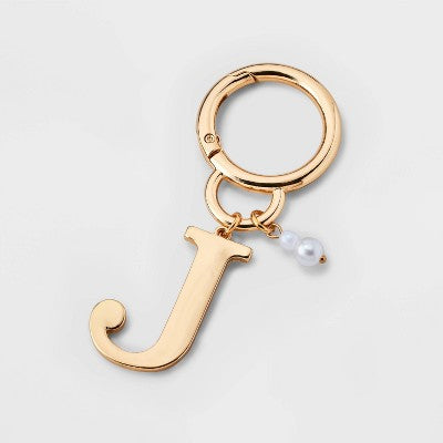 Initial J and Simulated Pearl Handbag Charm - A New Day  Gold: Lobster Claw Clasp, Iron, Acrylic, Zinc Alloy