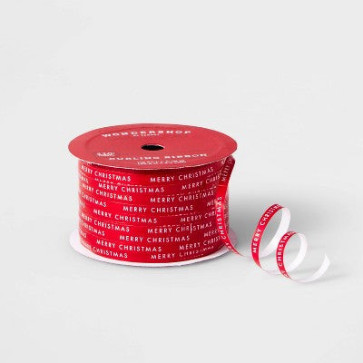 3/16 Inch 'Merry Christmas' Curl Ribbon 110' Red - Wondershop Gift Wrap - 110ft Length