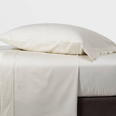 Queen Solid Performance 400 Thread Count Sheet Set Sour Cream - Threshold : Cotton Sateen, Wrinkle-Resistant, OEKO-TEX Certified