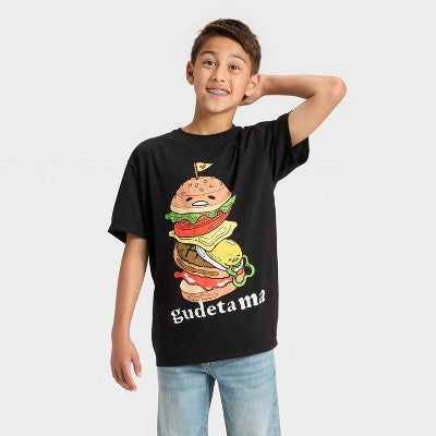Boys' Gudetama Burger Oversized Short Sleeve Graphic T-Shirt - Black M