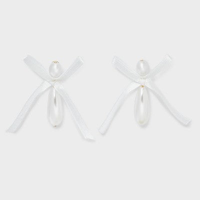 Ribbon Bow Pearl Post and Drop Earrings - A New Day  Gold
