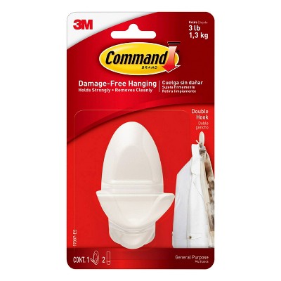 Command Double Hook - 1 Hook 2 Strips Holds Up To 3lb