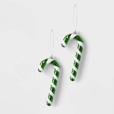 2ct Candy Cane Christmas Tree Ornament Set Green/White - Wondershop : Indoor Decor, No Battery Required