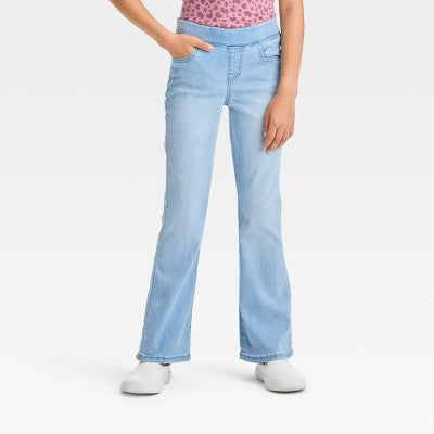 Girls' 14 Mid-Rise Pull-on Flare Jeans - Cat & Jack Light Wash 14: Lightweight Denim, Elastic Waistband