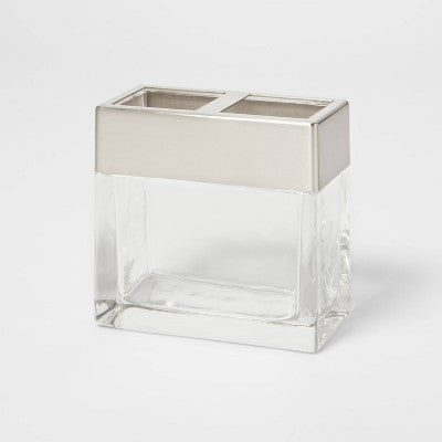 Rectangle Glass with Metal Toothbrush Holder Clear - Threshold