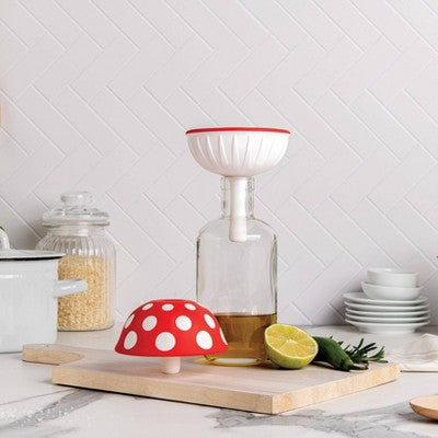 Ototo XL Fungilicious Kitchen Funnel: Collapsible BPA-Free Silicone, Dishwasher-Safe, Red & White *Damaged Packaging*