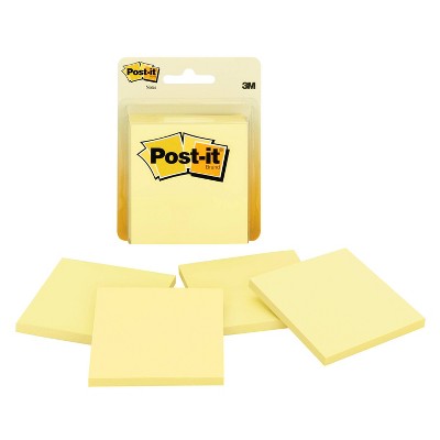 Post-it Notes, 3 in x 3 in, Canary Yellow, 4 Pads per pack, 50 sheets per pad: Sticky Notes, Paper Basics, Uncoated, Glue Binding
