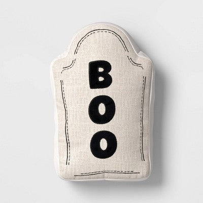 13"x9" Small 'Boo' Tombstone Novelty Shaped Throw Pillow Beige - Hyde and EEK! Boutique