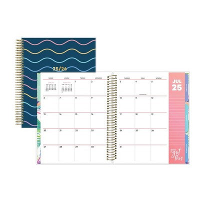 Blue Sky 7x9 Livewell 2025-2026 Weekly/Monthly Spiral Coil Planner Laminated Lynnie Navy Waves