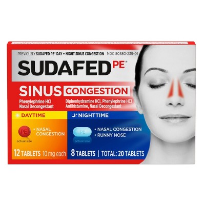 Sudafed PE Day + Night Maximum Strength Sinus Decongestant Tablets - 20ct *Exp 6/26*