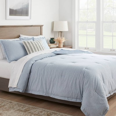 Full/Queen Cotton Linen Chambray Comforter & Sham Set Blue - Woven Bedding Sets *Damaged Packaging All Contents Included*