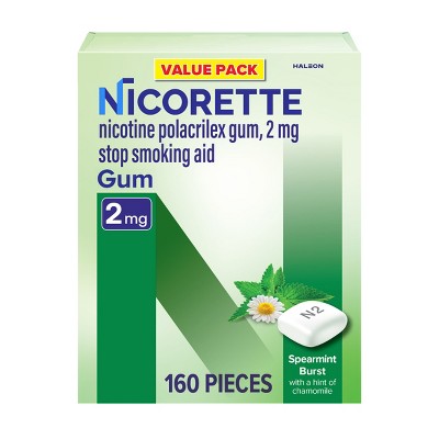 Nicorette 2mg Stop Smoking Aid Nicotine Gum - Spearmint Burst - 160ct *Exp 2/28*