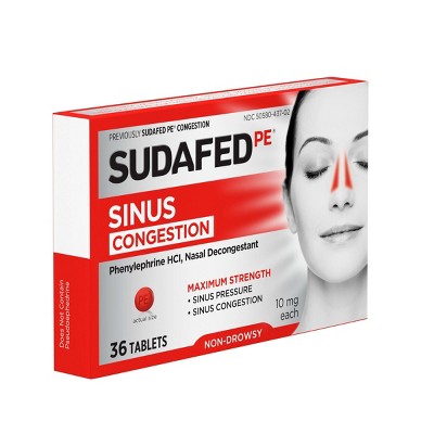 Sudafed PE Maximum Strength Congestion & Sinus Pressure Relief Tablets - 36ct *Exp 10/26* *Open Box Inner Seal Intact*