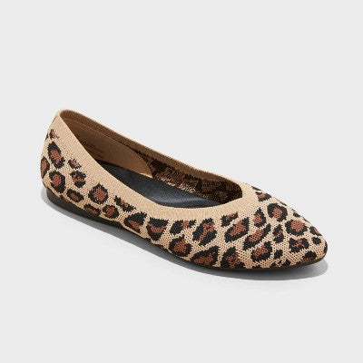 Women's 7.5 Claire Knit Washable Ballet Flats - A New Day Light Brown Pull-On, Removable Footbed