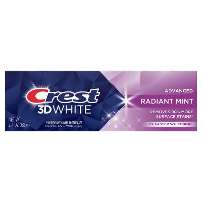 Crest 3D White Advanced Teeth Whitening Toothpaste, Radiant Mint - Trial Size - 2.4 oz *Exp 3/28*