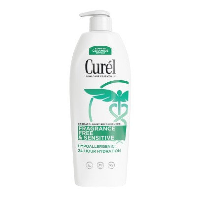 Curel Fragrance Free Body Lotion, Hand Moisturizer For Sensitive Skin, Advanced Ceramide Complex Unscented - 20 fl oz *Damaged Bottle*