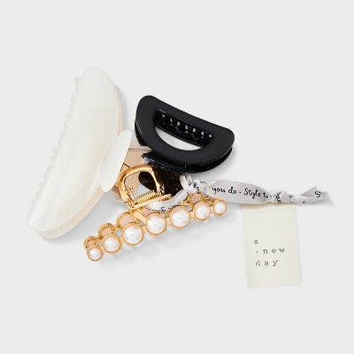 Classic Hair Claw Clip Set 3pc - A New Day  Gold/Black/White