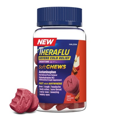 Theraflu Severe Cold Relief Nighttime Soft Chews - Apple Cinnamon - 20ct *Exp 2026/05*