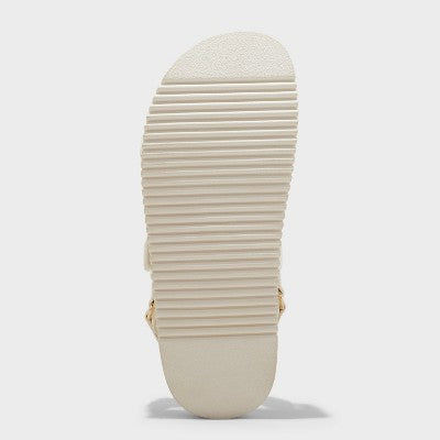 Women's 8.5 Jonie Footbed Sandals - A New Day Off-White 8.5: Hook and Loop Closure, Open Round Toe, Faux Leather, Medium Width