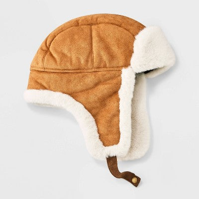 Men's Polyester Faux Suede Faux Fur Trapper Hat - Goodfellow & Co  Tan