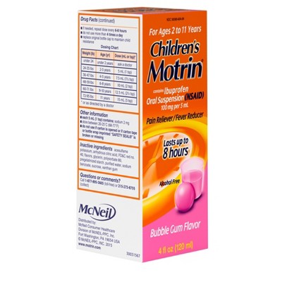 Children's Motrin Pain Reliever/Fever Reducer Liquid - Ibuprofen (NSAID) - Bubble Gum - 4 fl oz *Exp 2027/07* *Damaged Package See Description*