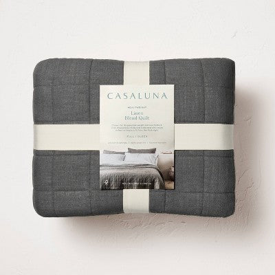 King Heavyweight Linen Blend Quilt Dark Gray - Casaluna : Rayon & Cotton, OEKO-TEX Certified, Machine Washable
