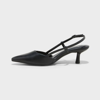 Women's Size Size 8 Annette Slingback Heels - A New Day Black: Adjustable Buckle, Cone Heel, Foam Insole