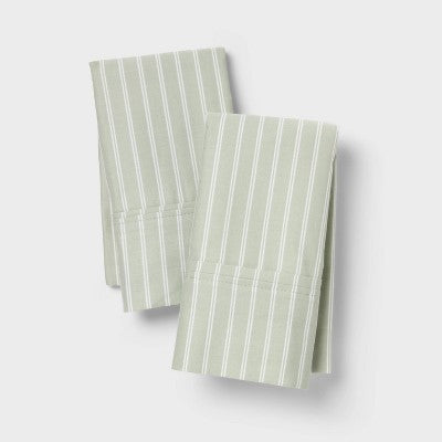 Standard 400 Thread Count Performance Pillowcase Green Stripe - Threshold