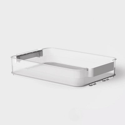 Click in Place 6.7qt Clear Shallow Plastic Storage Bin with White Latch for Home and Office Organization - Brightroom