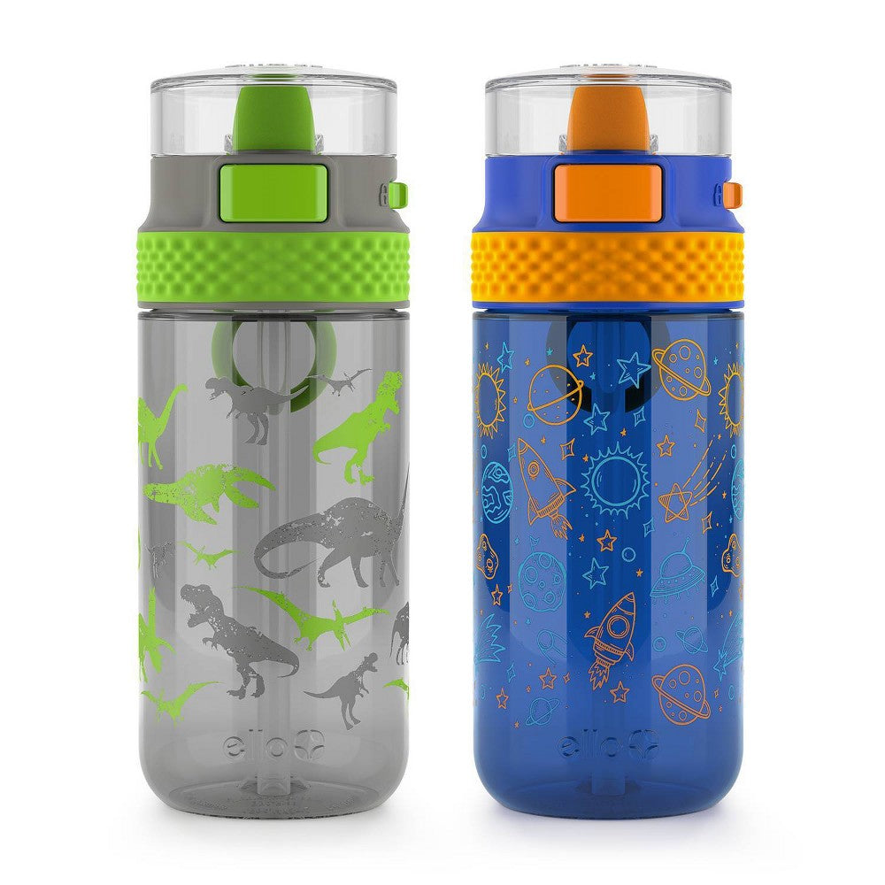 Ello 16oz 2pk Plastic Stratus Kids' Water Bottles Gray/Blue