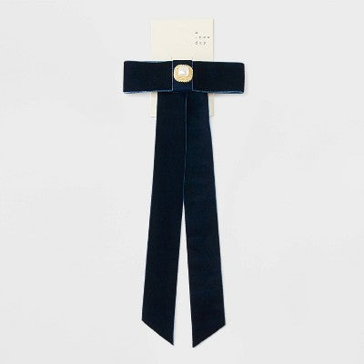 Velvet Bow with Pearl Center Hair Barrette - A New Day  Navy Blue