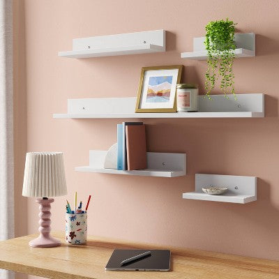 5pk Wall Shelf Picture Ledge White